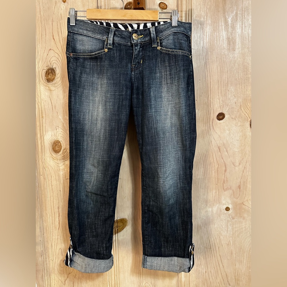 Marciano Dark Wash Cuffed Jeans – Size 28 – Zebra Lined Cuffs